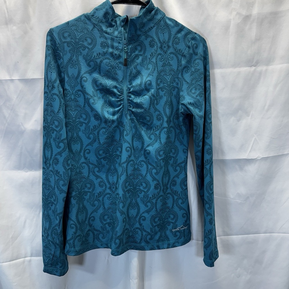 Eddie Bauer women's Teal Paisley Long Sleeve 1/4 Zip Medium